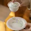 Soporte para Tetera Cerámica Esmaltada Bajo Esmalte Pintado a Mano con Borde de Encaje de Arcilla de Jade Dinastías Tang y Song para Uso en Casa, Bandeja para Té Seco, Accesorios para Ceremonia del Té, Bandeja para Bocadillos de Té