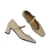 Versão em Pele de Ovelha~Salto Médio de ~5,5cm Primavera Estilo Francês Versátil para o Dia a Dia Couro Genuíno Bico Quadrado Baixo Retrô Sapatos Mary Jane