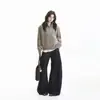 Suéter tejido de cuello alto de manga larga estilo vintage old money para mujer, otoño temprano e invierno, corte holgado con diseño de media cremallera, top tipo chaqueta moderno