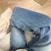 Jeans Rectos de Cintura Alta Azul Claro para Mujer 2024 Otoño e Invierno Nuevos Pantalones Holgados Adelgazantes con Forro de Felpa y Piernas Anchas