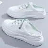 Zapatos Blancos de Velcro para Mujer Verano con Cordones Zapatos de Tabla Superficie de Malla Zapatos de Malla Transpirables Chanclas Planas