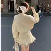 Conjunto de Tres Piezas de Moda con Cardigan de Punto de Cuello V con Abertura, Camisa de Encaje y Falda de Cintura Alta, Nuevo Estilo Primavera y Otoño 2025
