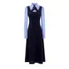 Vestido tipo polo de manga corta con bloques de color y patchwork estilo universitario para mujer, adecuado para primavera y otoño, con diseño de dos piezas simulado y tirantes, para ventas transfronterizas