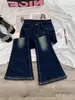 Jeans Azules Oscuros Estilo Chica Picante Americana Micro Acampanados para Mujer Otoño Nueva Llegada Tiro Bajo Adelgazantes Dobladillo Deshilachado Skinny Bootcut Acampanados
