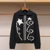 En stock, nuevo estilo otoño 2026, cárdigan de punto para mujer con mezcla de lana, cuello camisero, cremallera y estampado de estrellas