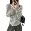 Suéter de punto con capucha a rayas y cordón, estilo coreano, falso dos piezas, para mujer, novedad otoño 2026, corte holgado, top suéter fino que reduce la edad