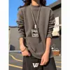Camiseta de Manga Larga Color Sólido Engrosada Pesada Transfronteriza Estilo Americano Camisa de Capa Base de Felpa Doble Cara Estilo Otoño/Invierno para Hombre Sudadera con Cuello Semi-Alto