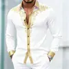 Nova camisa masculina com estampa 3D, design casual com botões e manga longa, top estampado da moda, disponível para atacado a partir de uma peça
