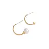 Aretes de Tuerca de Perla con Medio Orificio en Forma de C con Baño de Oro de 14K que Conservan el Color, Simples Hechos a Mano DIY, Materiales para Joyería