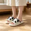 Pantuflas de Lino con Panda 3D de Dibujos Animados para Mujer, Transpirables de Verano Antideslizantes para Dormitorio Estudiante Hogar