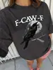Camiseta Branca de Manga Curta Feminina Plus Size, "F - Caw -"