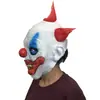 Máscara de payaso de terror pelo rojo ojos azules nariz roja cara podrida Halloween Navidad látex divertido accesorio de cabeza de carnaval