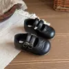 Nueva colección de otoño: Zapatos de cuero estilo británico para niños, zapatos planos de suela blanda para niñas, zapatos de princesa con cierres de velcro, zapatos planos negros