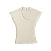 Desejo Puro Garota Sexy Peito Aberto Base Apertada Top Casual Feminino Gola V Manga Morcego Manga Curta Camiseta com Orelha