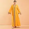 Nuevo vestido largo amarillo de talla grande de la fábrica original, ropa para el hogar para mujer, vestido largo con pedrería hecho a mano, vestido de noche para mujer