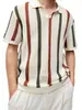 Camisa Polo Masculina Estilo Coreano Recortada em Mesh Listras de Contraste Verão Tendência Design Solto Casual Tricotada