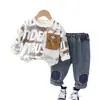 Traje de Primavera y Otoño Ropa Deportiva Estilo Occidental para Niñas Conjunto de Dos Piezas de Manga Larga para Niños Pequeños y Medianos Niños Bebés con Letras Teñidas
