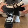 Zapatos de plataforma retro negros con suela que aumenta la altura, nueva colección otoño 2026 para mujer, Mary Janes planos dulces de estilo francés con lazo