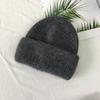 Invierno Cálido Lana de Conejo Angora Tejido Doble Doblez Borde Rizado Gorro Jersey para Mujer Estilo Coreano Moda Combinable Gorro de Lana Grueso