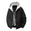 Chaqueta falsa de dos piezas para hombre 2025 Primavera y Otoño Nueva estilo americano Contraste Suelta Versátil Cárdigan con capucha