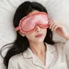 Máscara de Ojos Negra con Borde Fruncido Venta al por Mayor Viaje Sueño Seda Artificial Máscara de Ojos Siesta Dormitorio Chicas Estilo Fresco Máscara de Ojos