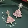 Brincos de Natal Transfronteiriços Agulha de Prata 925 Estrela de Cinco Pontas Liga de Zinco Brilhantes Brincos de Árvore de Natal Brincos de Diamante Rosa Atacado