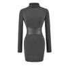 Vestido de Manga Larga con Cuello Medio Cepillado Otoño/Invierno 2025 para Mujer, Vestido Bodycon Ajustado con Parches de Cuero Estilo Chica Popular Real