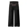 Calça Masculina de Sarja com Bordado Personalizado no Bolso, Calça de Moletom Tendência Estilo Americano com Design de Asa, Calça Longa de Perna Larga