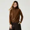Nova coleção outono e inverno: Cardigã de malha de cashmere de gola alta, macio e confortável para mulheres, top de lã liso com decote solto