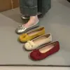 Sapatos Rasos Souffle Edição Pele de Ovelha Vermelho e Amarelo para Mulheres Primavera 2026 Novos Sapatos Macios Sola Macia Tipo Slip-On