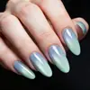 Pontas de Unha Postiça Longas em Formato Amêndoa Gradiente Azul-Verde Estilo Ins Olho de Gato Unhas Postiças Transparente Brilhante Transfronteiriça