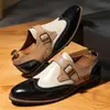 Transfronteiriço Plus Size 48 Nova Cor Color Block Estilo Europeu Britânico Brogues Masculinos de Couro Esculpido para Negócios Couro Genuíno Fivela Única