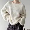 Suéter de punto de lana grueso de alta resistencia con estampado floral y cuello redondo, estilo coreano casual, top sencillo nuevo de otoño e invierno para mujer