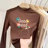 Camiseta de manga larga para niños, nuevo estilo otoño/invierno, cuello medio alto, capa base para niñas con forro polar, top cálido para niños de talla mediana y grande