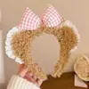 Diadema de Felpa con Estampado de Leopardo Rosa y Moño de Gatito para Mujer, Diadema Linda Versátil para Lavarse la Cara, Pasador, Tocado de Corona Alta