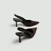 Tacones de Aguja Altos Europeos y Americanos Transfronterizos de Comercio Exterior, Tamaño Grande, Puntiagudos, Sin Espalda, Simples y Versátiles, Adecuados para Combinar con Faldas, Sandalias de Punta Cerrada y Zapatos de Salón