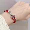 Pulsera de cuerda roja auspiciosa de plata de ley 990 para hombres y mujeres, pulsera vintage para parejas, joyería de cuerda tejida a mano