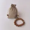 Bolsa de Lino con Cuentas de Loto Inspirada en Zen Pulsera de Templo Bolsita de Almacenamiento Creativa Cultural Bolsa a Prueba de Polvo Bolsa para Sachet de Aromaterapia con Polvos Herbales
