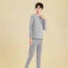 Conjunto de Duas Peças para Meninos 2026 em Lycra e Algodão com Listras, Gola Redonda, Roupa de Casa, Adolescente, Veludo Macio, Camada Base, Conjunto de Roupa Íntima Térmica