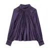 Nuevos tops de mujer de primavera y otoño con cuello mao, manga larga y plisados, transfronterizos europeos y americanos de Amazon para venta al por mayor