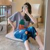 Pijama de Verano para Mujer de Manga Corta y Pantalón Capri Conjunto de Dos Piezas Estilo Coreano Estilo Estudiante Estilo Ins Dibujos Animados Blancanieves Ropa para el Hogar