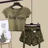Conjunto de Verão para Meninas 2026 Novo Estilo Camiseta de Manga Curta para Crianças Maiores Shorts Vintage Conjunto de Duas Peças de Verão para Crianças