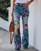 Estação Independente Spot 2025 Novo Aliexpress Ebay Calças Casuais Estampadas Florais de Cintura Média Retrô para Mulheres
