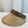 Sombrero de Playa con Borde Crudo Deshilachado Protección Solar de Verano Ala Ancha Sombrero de Sol Sombrilla Sombrero de Paja con Parte Superior Abierta para Mujer