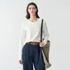Camiseta Feminina de Algodão com Gola Redonda e Manga Longa para Outono e Inverno