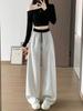 Calça de Moletom Larga com Cintura Elástica e Botões, Estilo Americano Color Block, para Mulheres, Outono, Versátil, Solta, Emagrecimento, Caimento, Casual, Esportiva, Longa