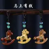 Sandalia del Año del Caballo Caballo Tallado en Sándalo Caballo Mecedora Colgante con Borla Encanto para Bolso Llavero del Caballo del Zodiaco con Cuerda Tejida