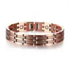 Pulseira Magnética Europeia e Americana de Cobre Vermelho Listrada Quente Vendida Atravessando Fronteiras Pulseira de Casal Magnética Completa de Três Fileiras Destacável Retro