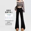 Jeans Acampanados Negros para Mujer, Forrados de Polar, Novedad Otoño e Invierno 2025, Estilo Americano, Para Bajitas, Pierna Ancha, Bootcut