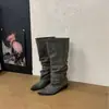 0666-5~Botas Longas Salto Grosso Estilo Retrô Francês Cowboy Ocidental Femininas 2026 Novo Estilo Botas Cano Alto Amassadas